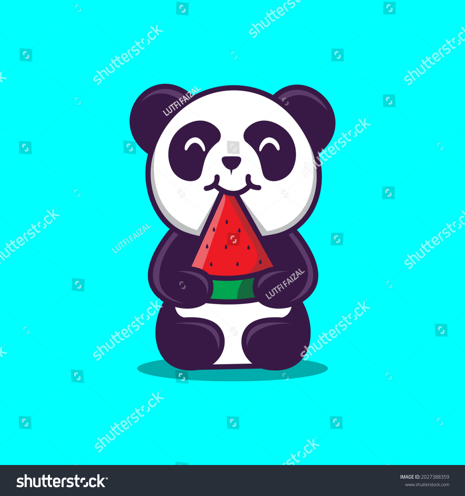 Cute Panda Eating Watermelon Character Cartoon Stock Vector (Royalty ...