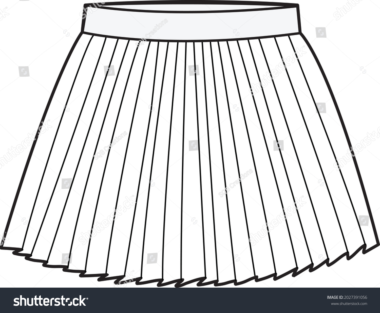 Women Pleated Tulle Skirt Flat Sketch Stock Vector (Royalty Free ...