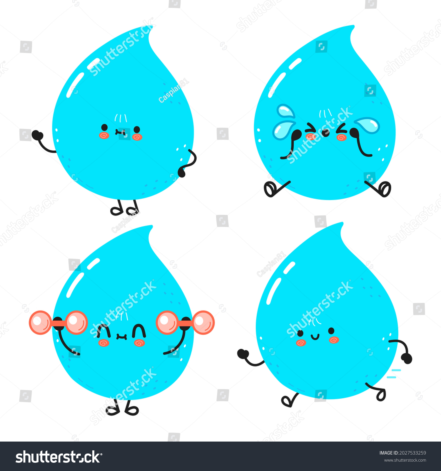 Funny Cute Happy Water Drop Characters Stock Vector (Royalty Free ...