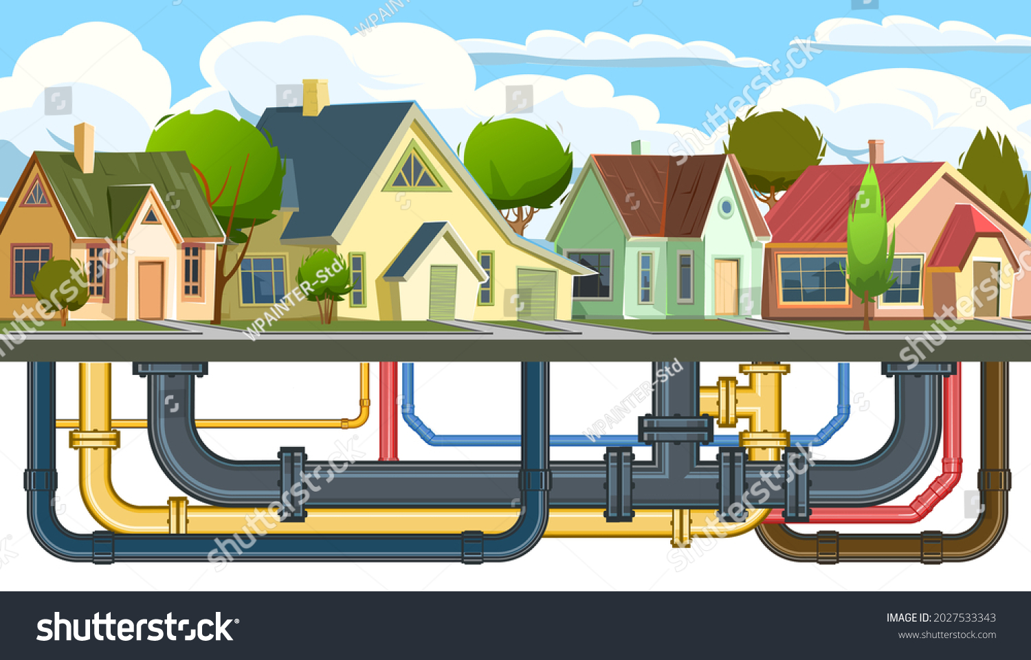 Pipeline Various Purposes Pipes Different Color Stock Vector (Royalty ...