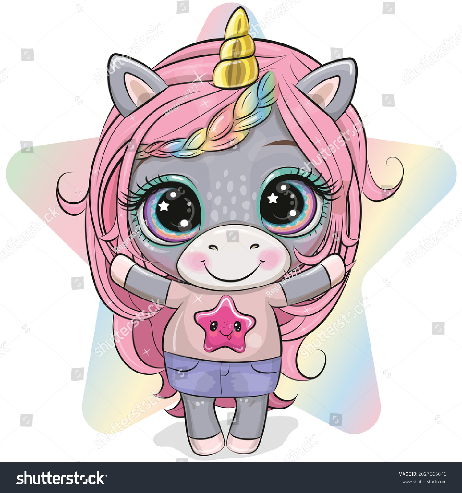 Cute Cartoon Unicorn Girl Long Pink Stock Vector (royalty Free 