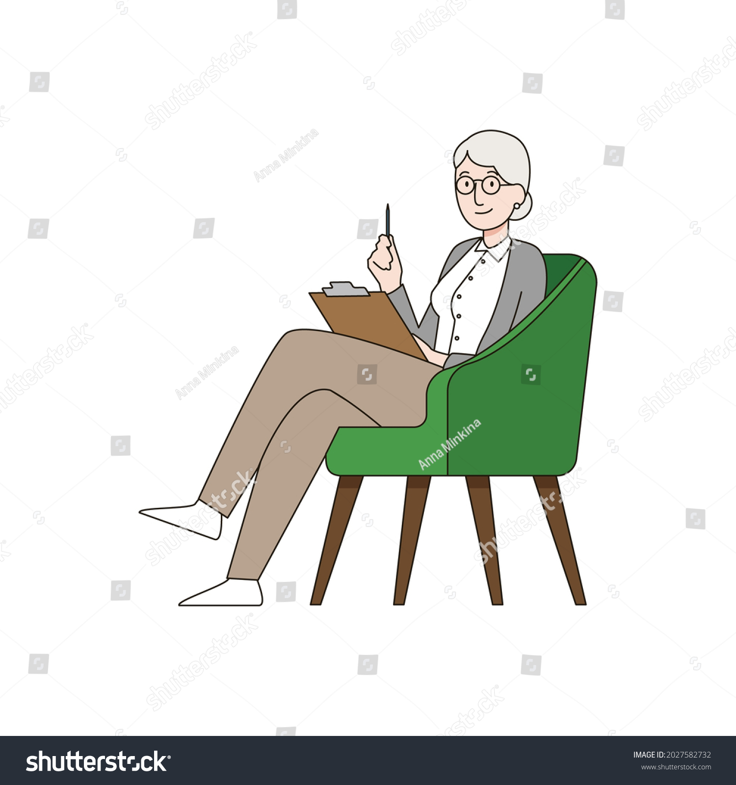 Therapist Woman Vector Illustration Cartoonish Senior Stock Vector ...