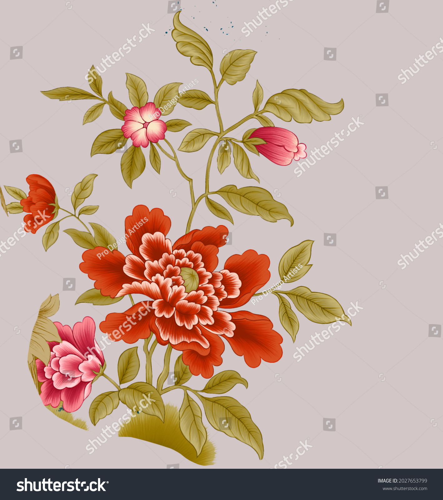 Digital Flowers Watercolor Illustration Manual Ornament Stock ...