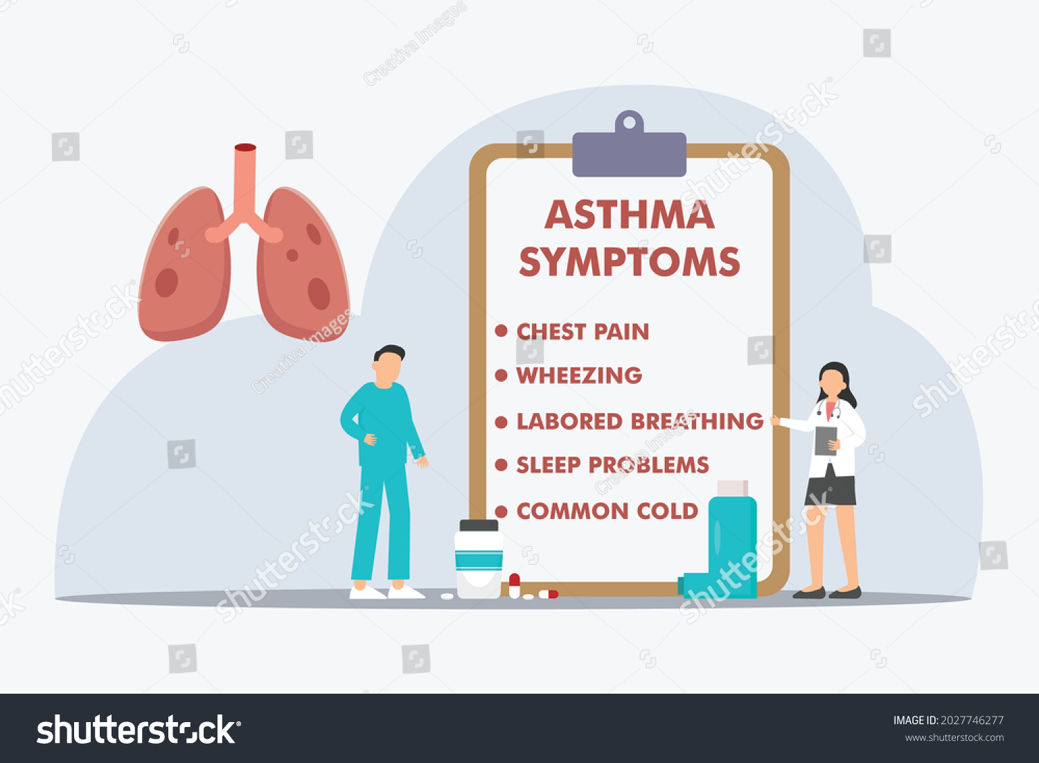 Asthma Symptoms Vector Concept Female Doctor Stock Vector (Royalty Free ...