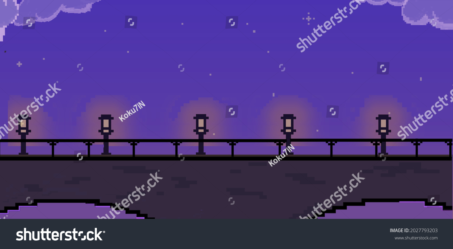 Background Pixel Bridge Night Against Backdrop Stock Illustration