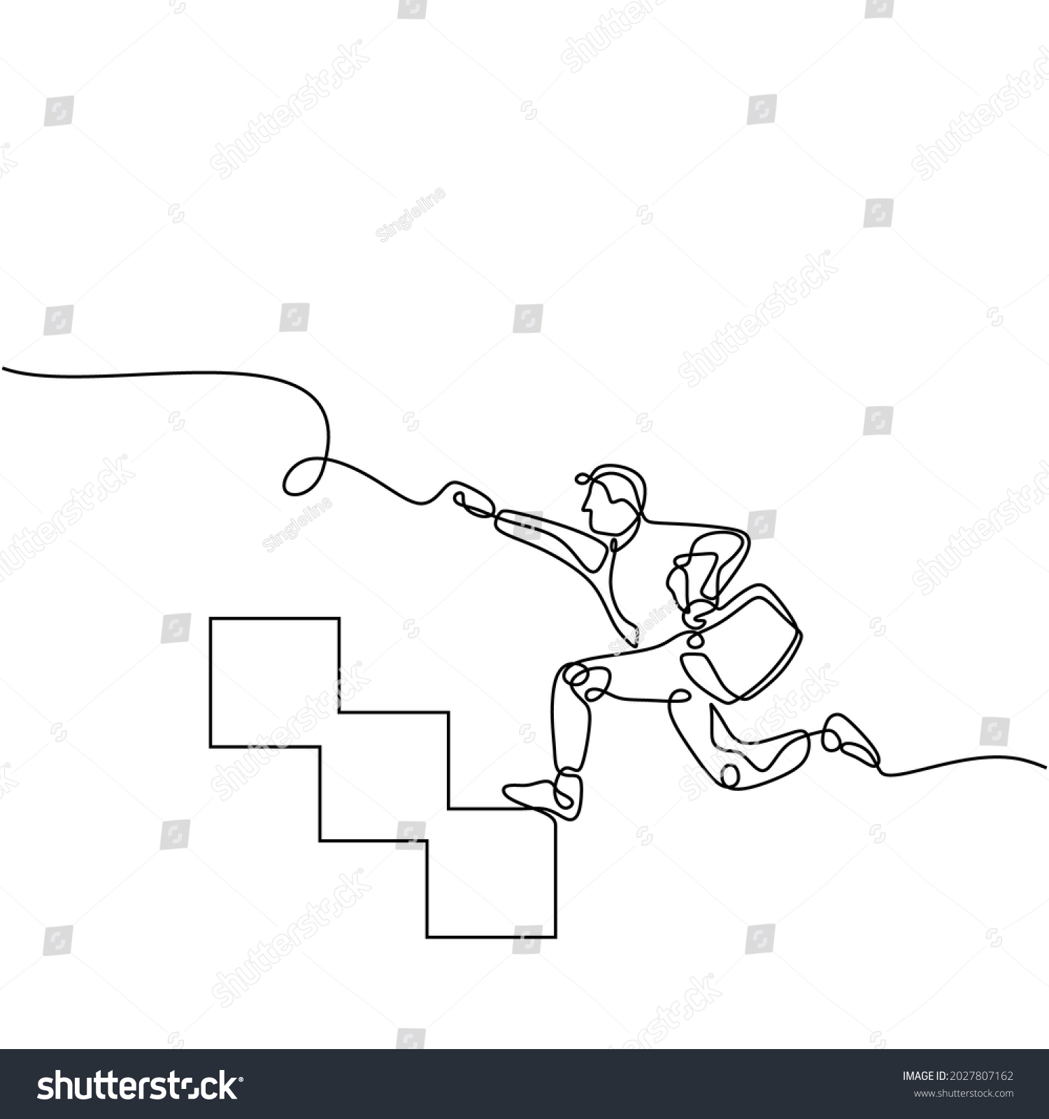 Stairway Success Continuous Line Drawing Man Stock Vector (Royalty Free ...