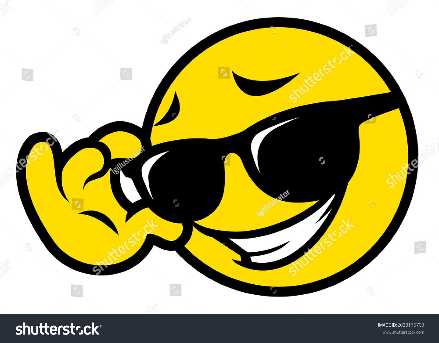 Cute Smiling Emoticon Wearing Black Sunglasses Stock Vector (Royalty ...