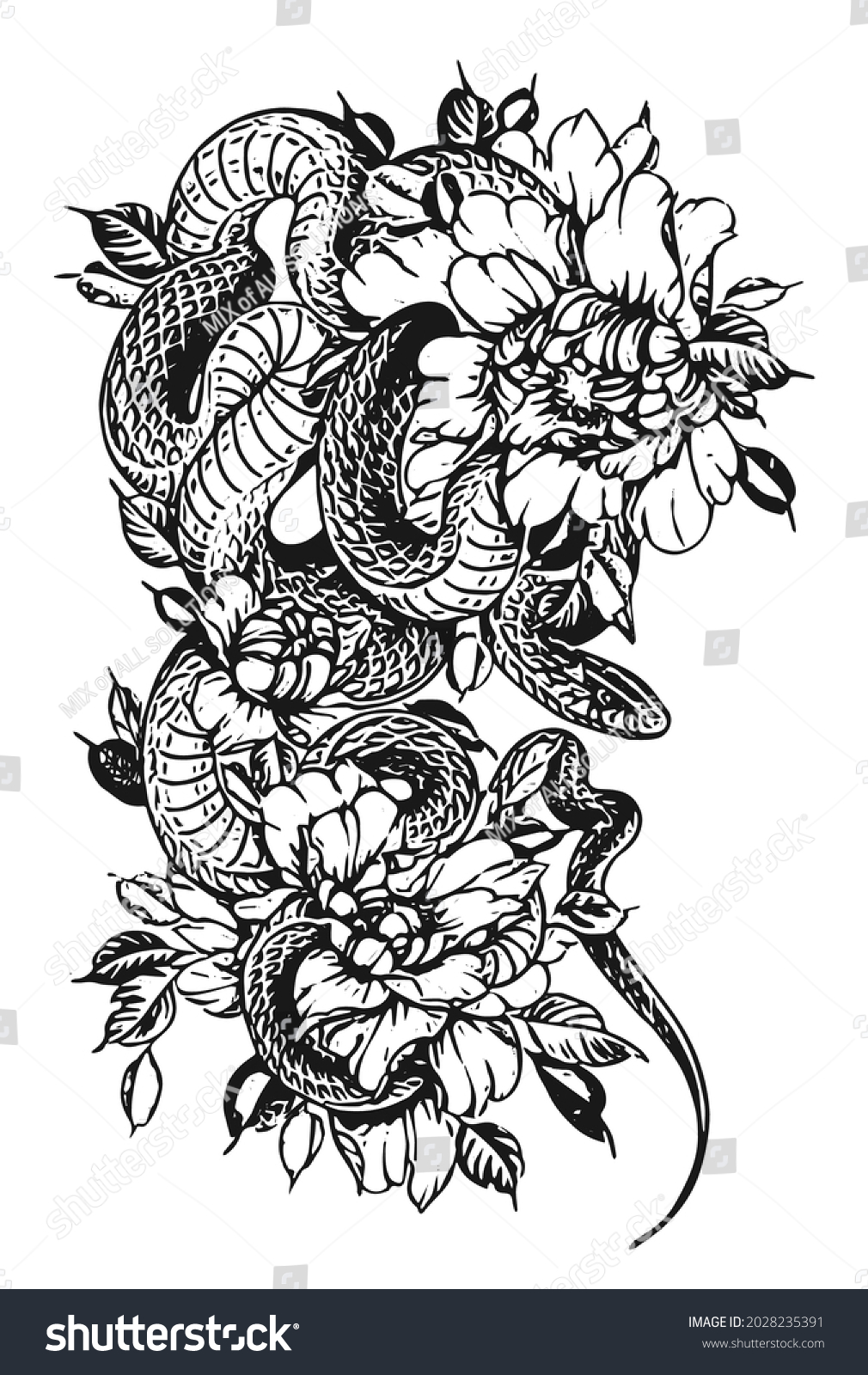 Snake Flowers Hand Drawn Illustration Converted Stock Vector (Royalty ...