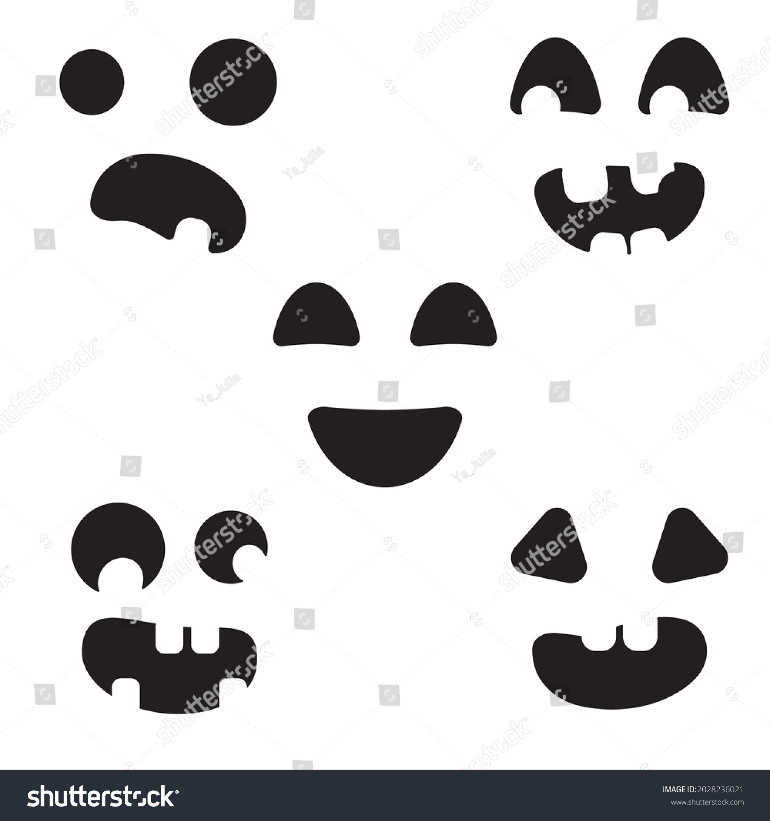 Set Carved Silhouettes Faces Pumpkins Template Stock Vector (Royalty ...