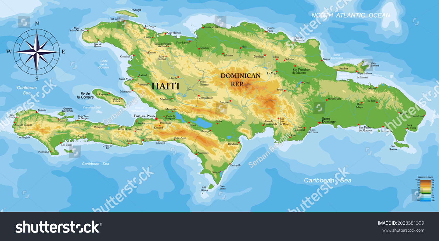 Haiti Dominican Republic Physical Map Stock Vector Royalty Free   Stock Vector Haiti And Dominican Republic Physical Map 2028581399 