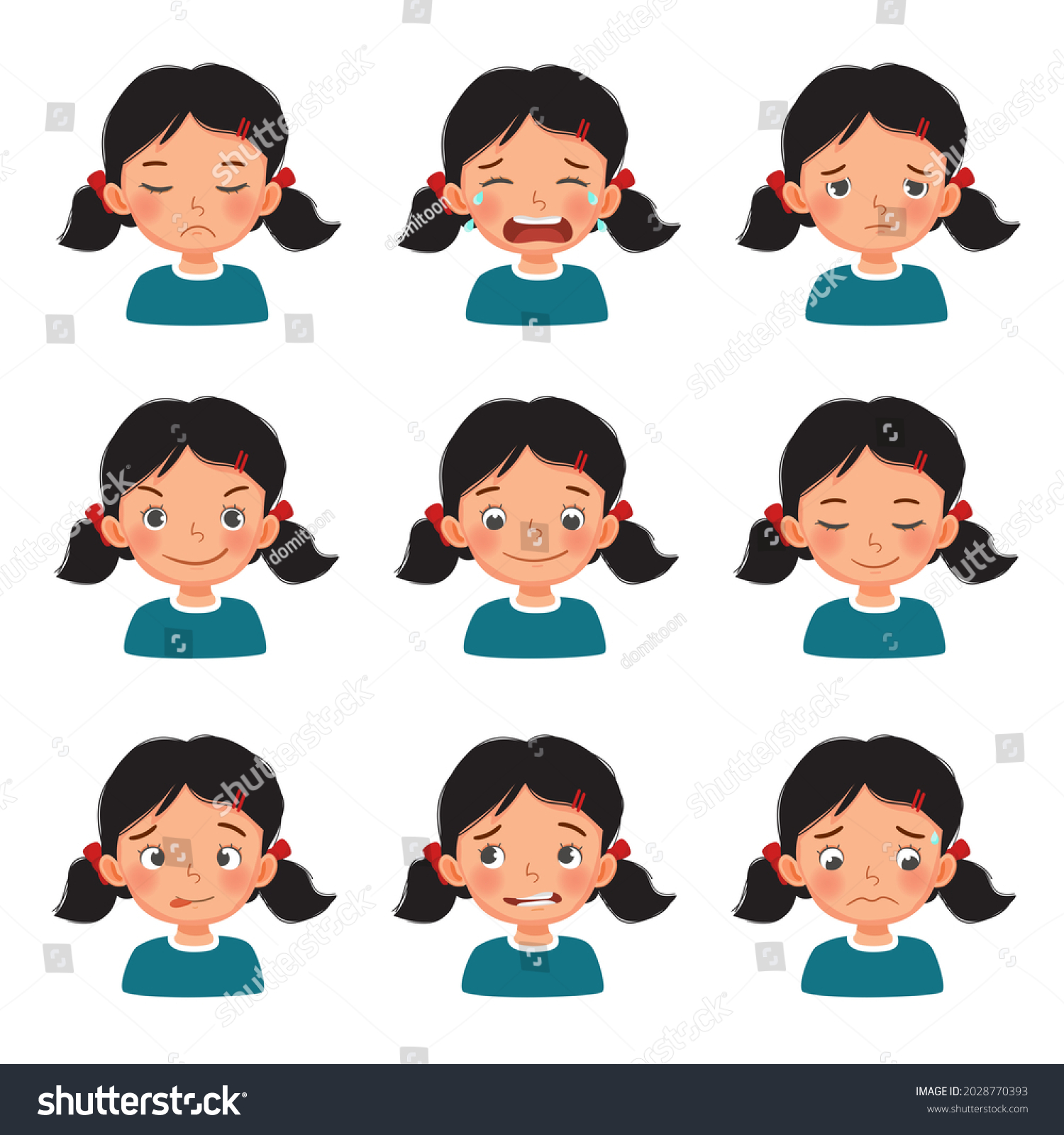 Little Girl Face Expressions Vector Set Stock Vector (Royalty Free