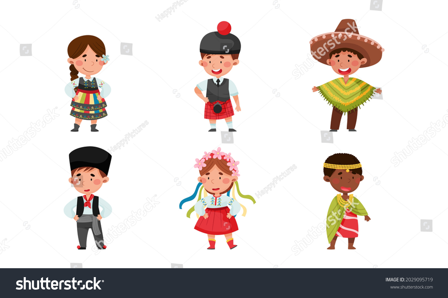 Kids Wearing National Costumes Different Countries Stock Vector ...