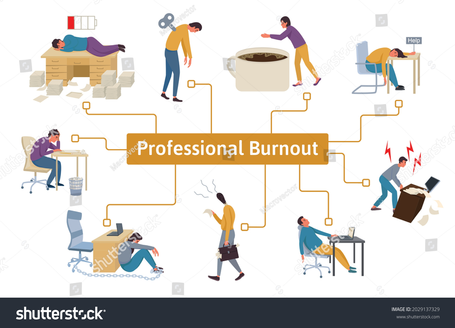 Professional Burnout Syndrome Flat Infographics Tired Stock Vector ...