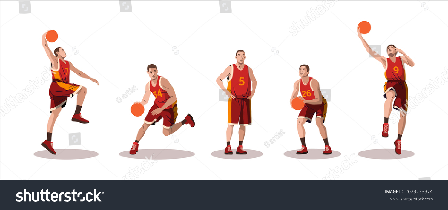 Basketball Player Group 6 Different Basketball Stock Vector (Royalty ...