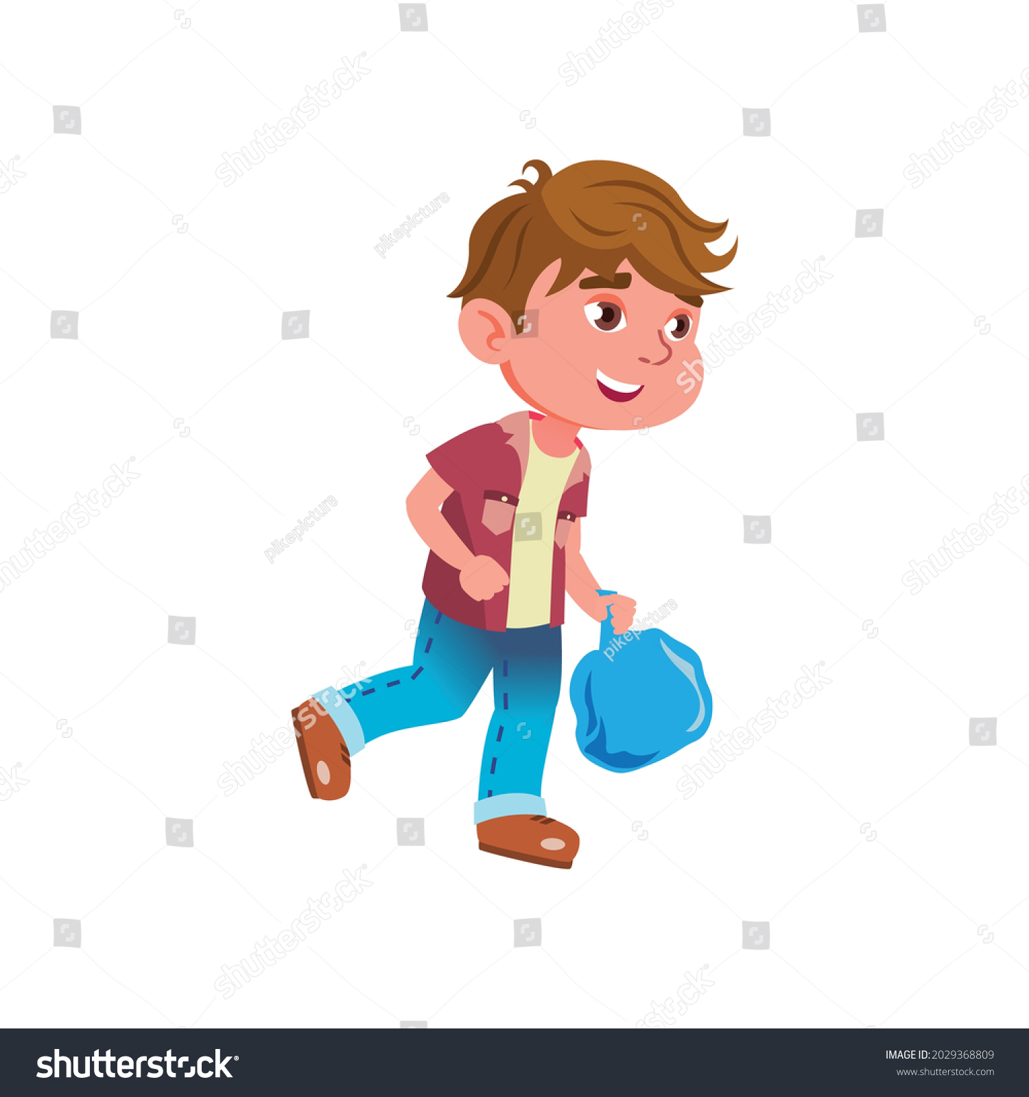 Little Boy Carrying Trash Bag Garbage Stock Vector (Royalty Free ...