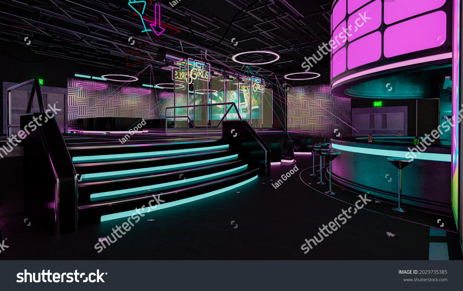 Futuristic Cyberpunk Night Club Interior Bar Stock Illustration ...