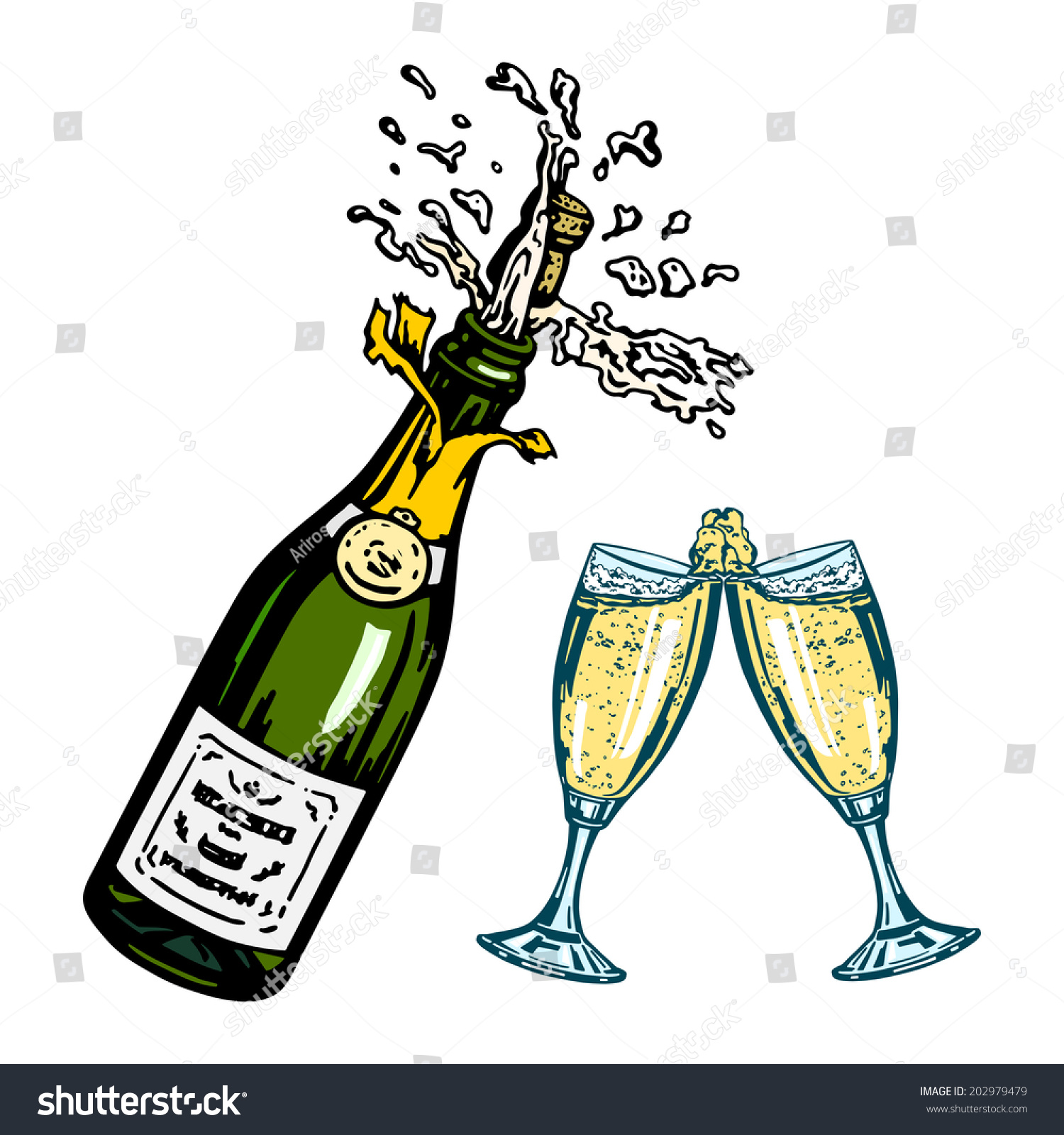 Шампанское новый год нарисованное