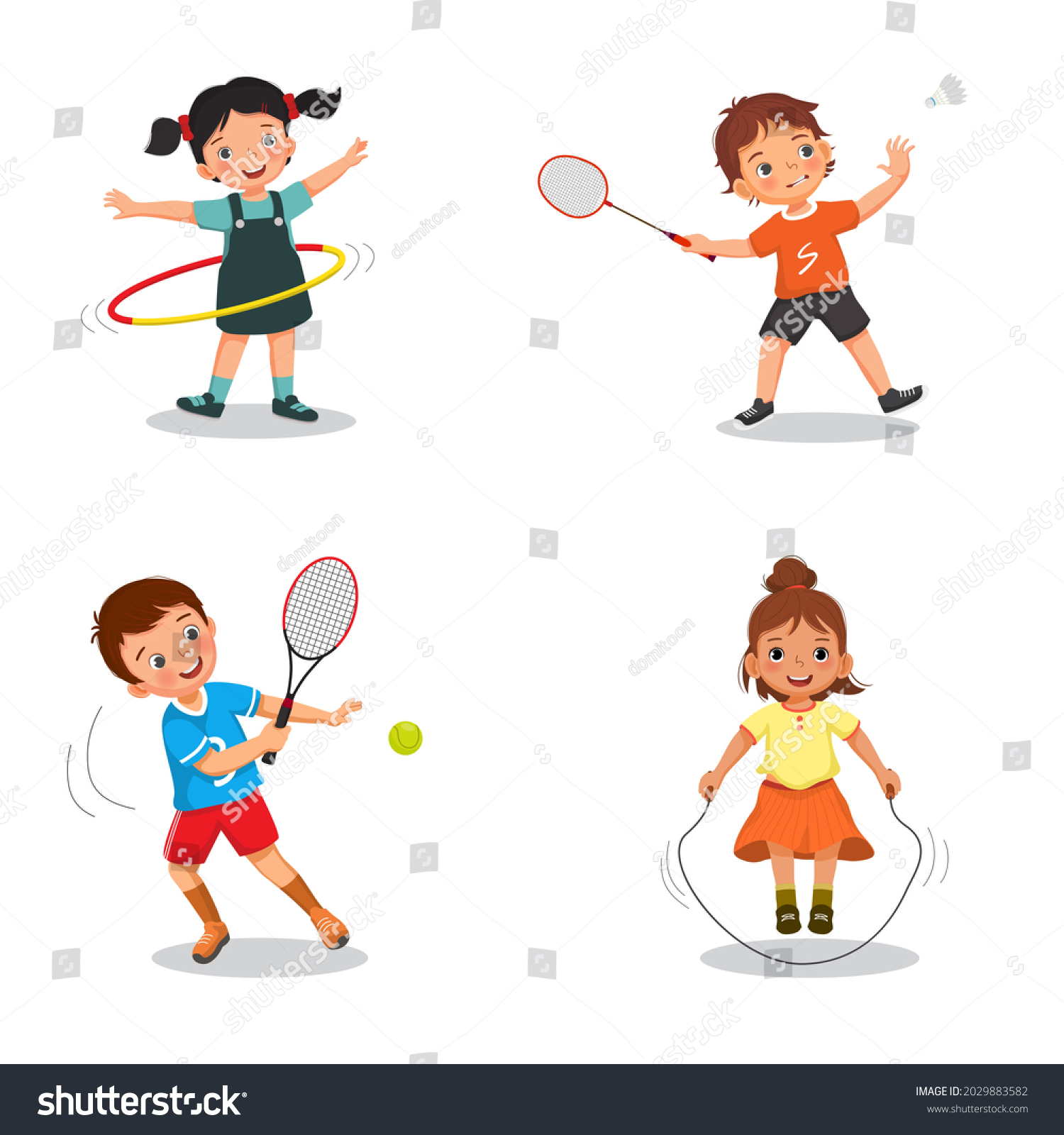 Vector Illustration Happy Active Children Playing Stock Vector (Royalty ...