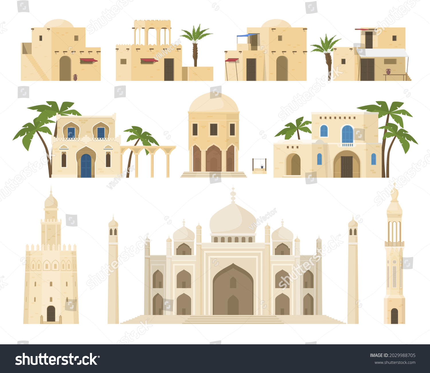 Traditional Arabic Houses Set Vector Flat Stock Vector (Royalty Free ...