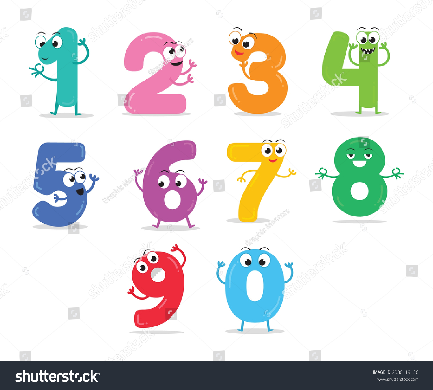 Set Funny Cartoon Numbers Mathematical Operation Stock Vector (Royalty ...