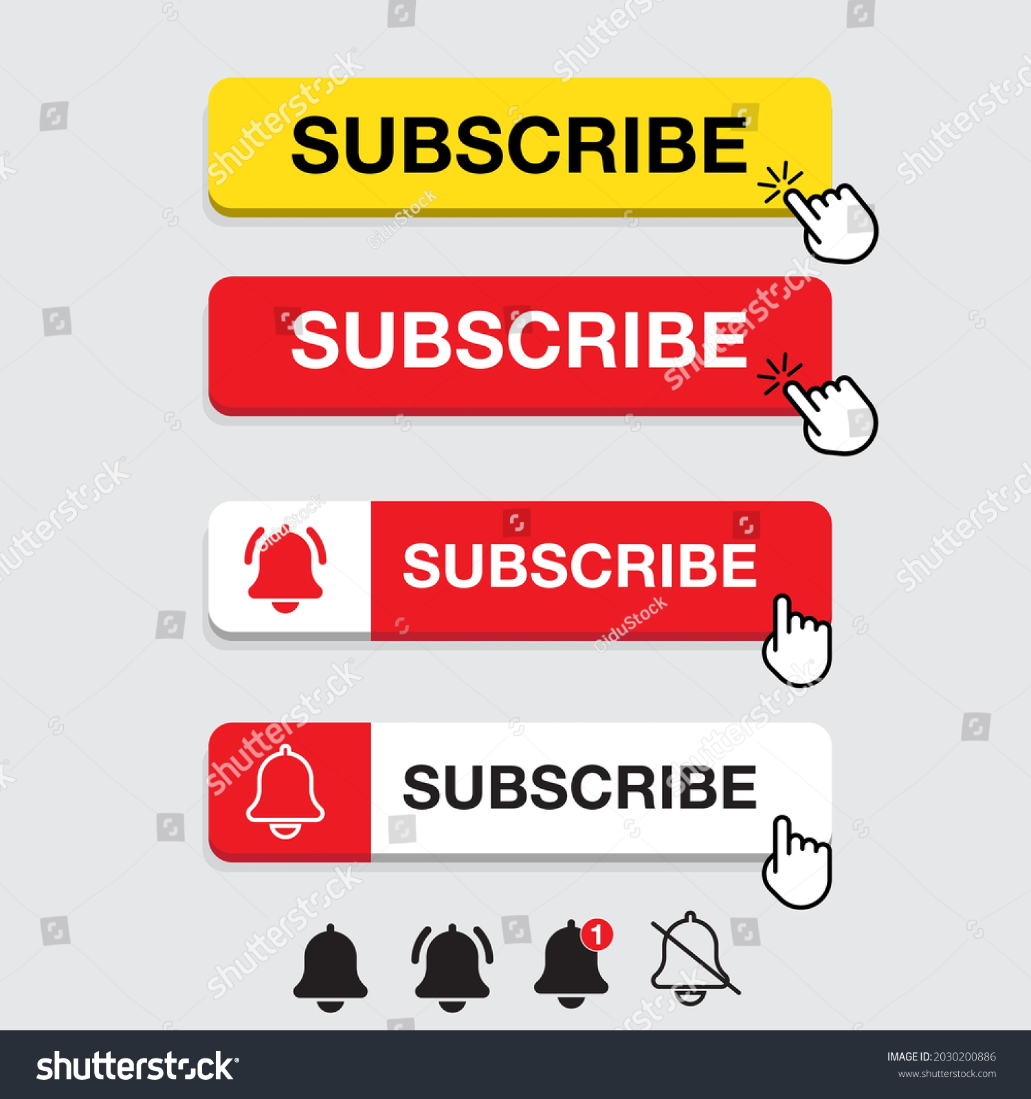 Subscribe Button Social Media Hand Cursor Stock Vector (Royalty Free ...