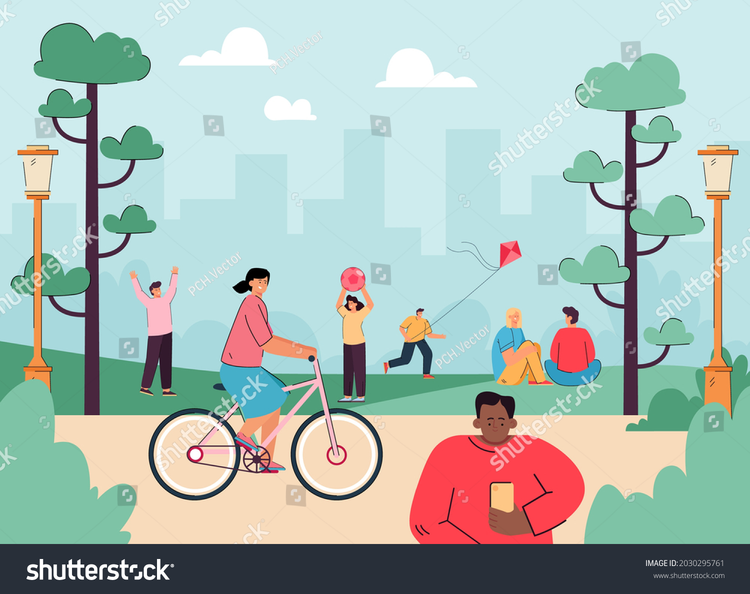 Cartoon Kids Having Fun Park Playground Stock Vector (Royalty Free ...