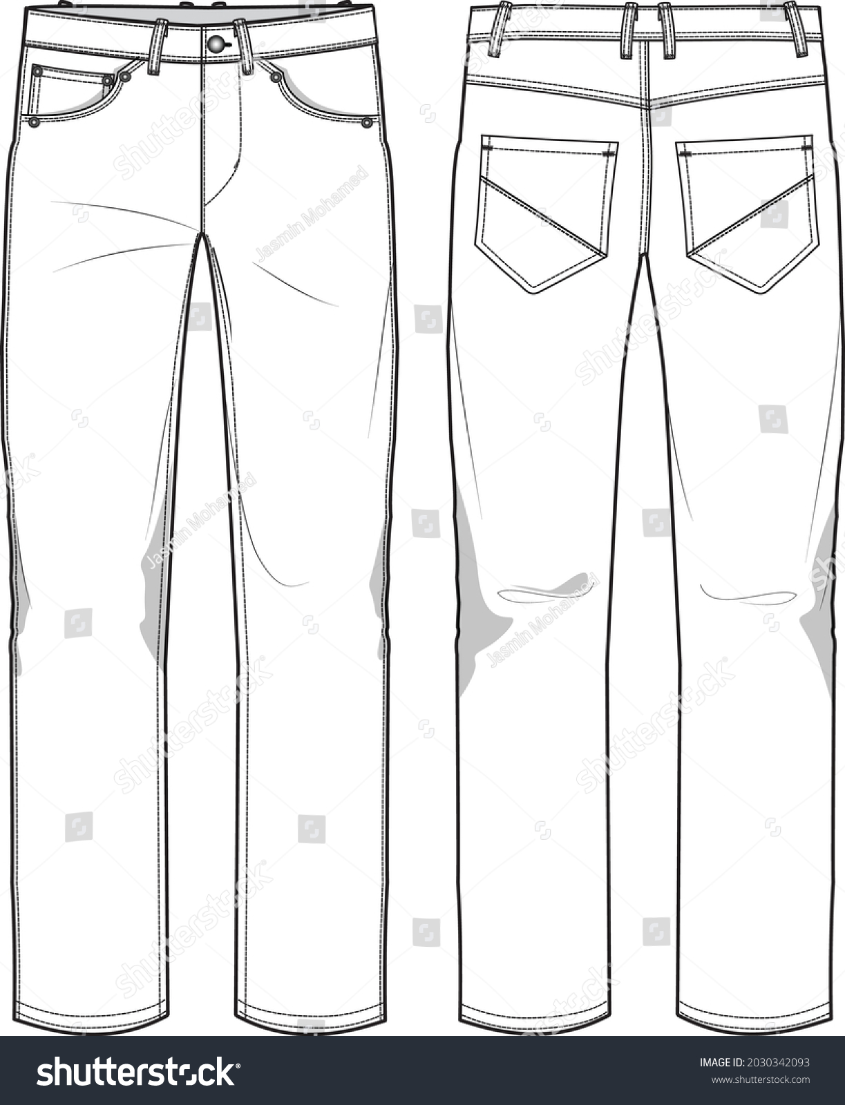 Women Denim Jeans Front Back View Stock Vector (Royalty Free ...