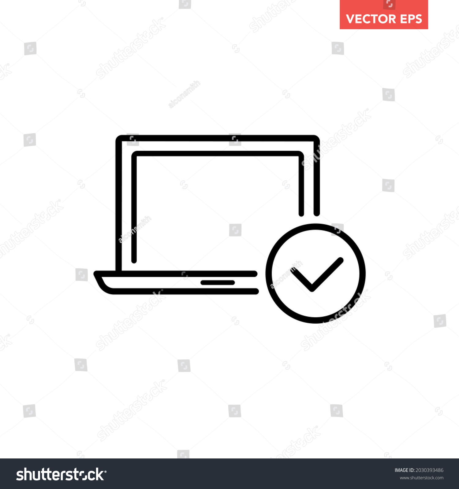 black-single-laptop-check-mark-line-stock-vector-royalty-free