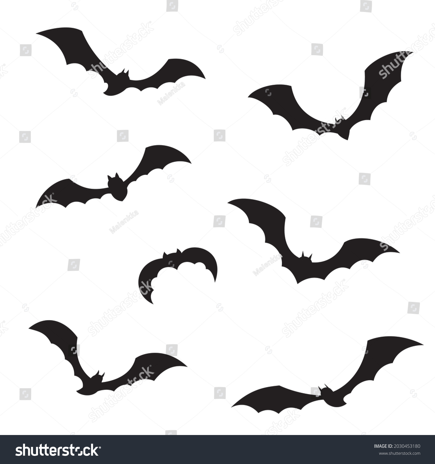 Black Flying Bats Silhouettes Vector Set Stock Vector (Royalty Free ...