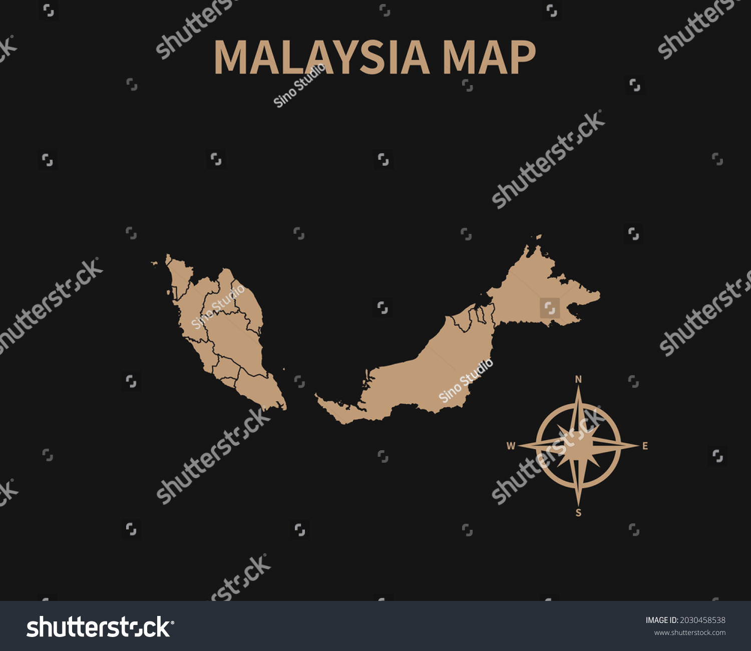 Detailed Old Vintage Map Malaysia Compass Stock Vector (Royalty Free ...