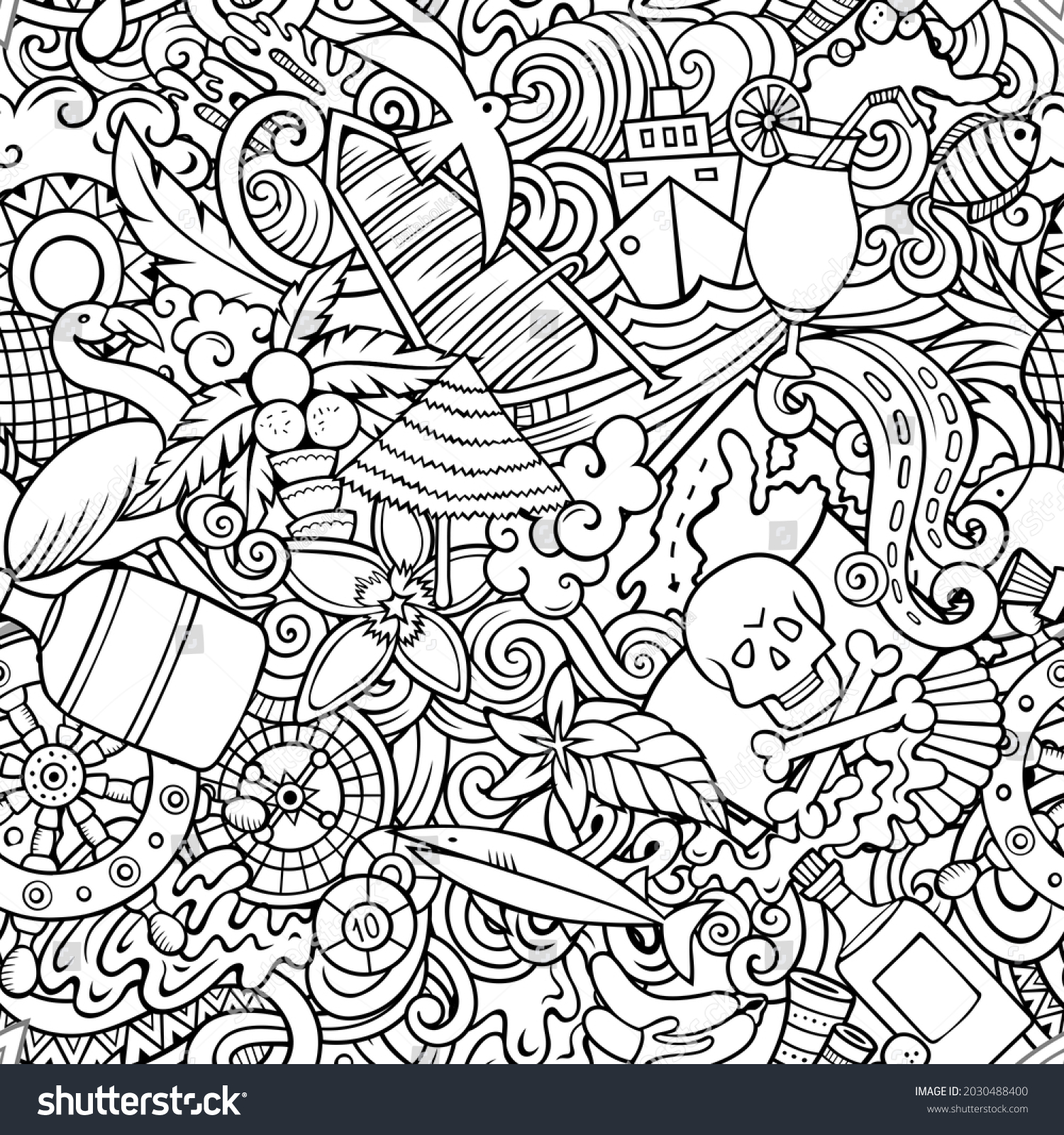 Cartoon Doodles Bahamas Seamless Pattern Backdrop Stock Vector (Royalty ...