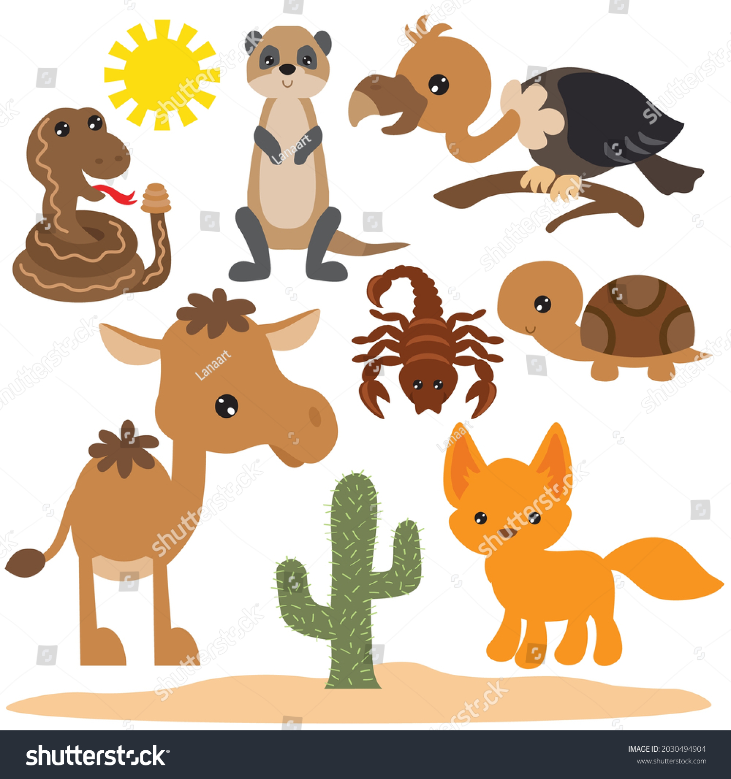 Desert Animals Vector Cartoon Illustration Stock Vector (Royalty Free ...