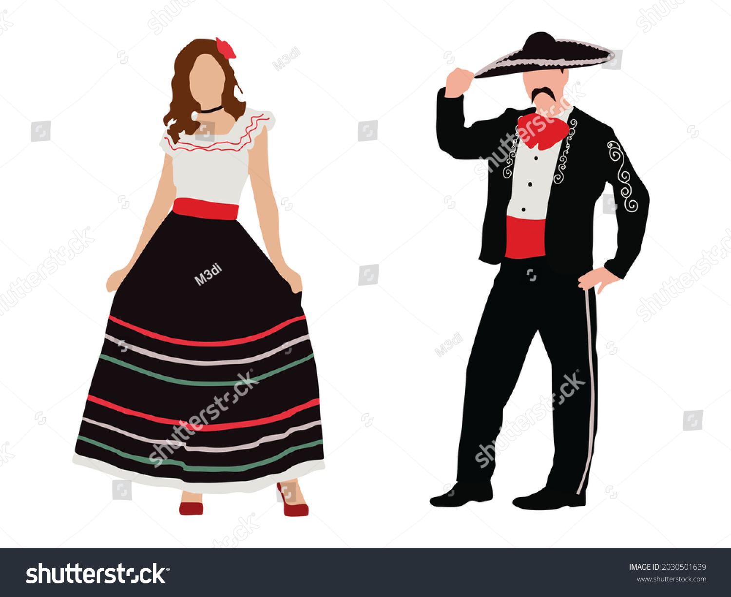 Mexican Man Woman Cartoon Illustration Isolated Stock Illustration ...