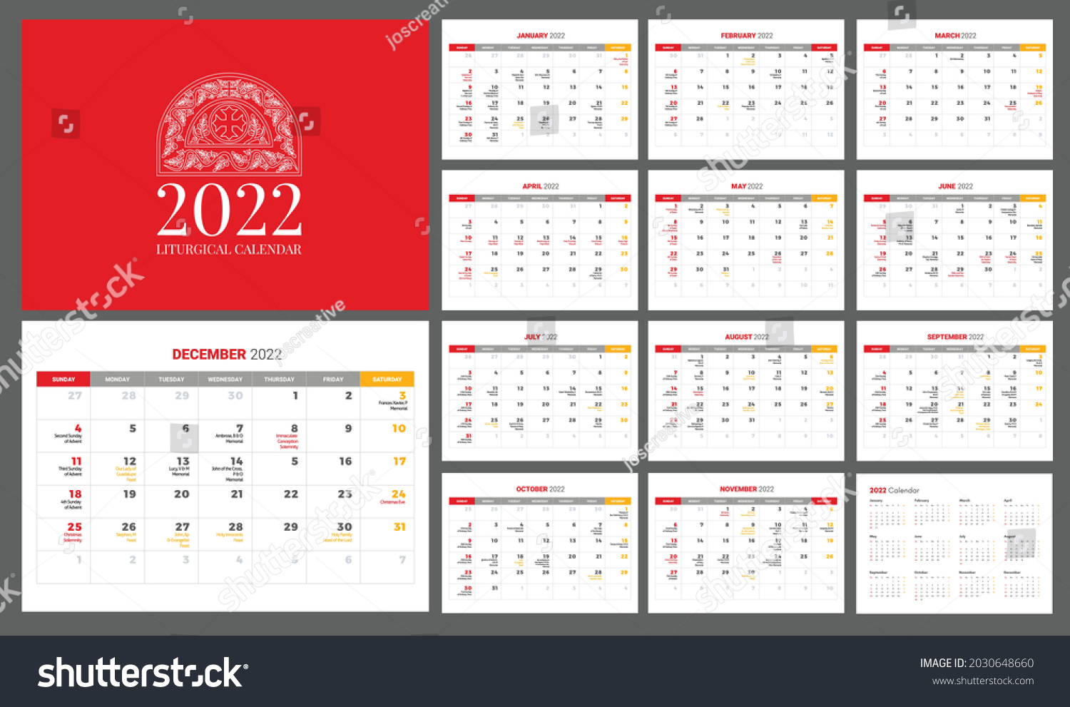 2022 Catholic Calendar Liturgical Calendar Catholic Stock Vector ...