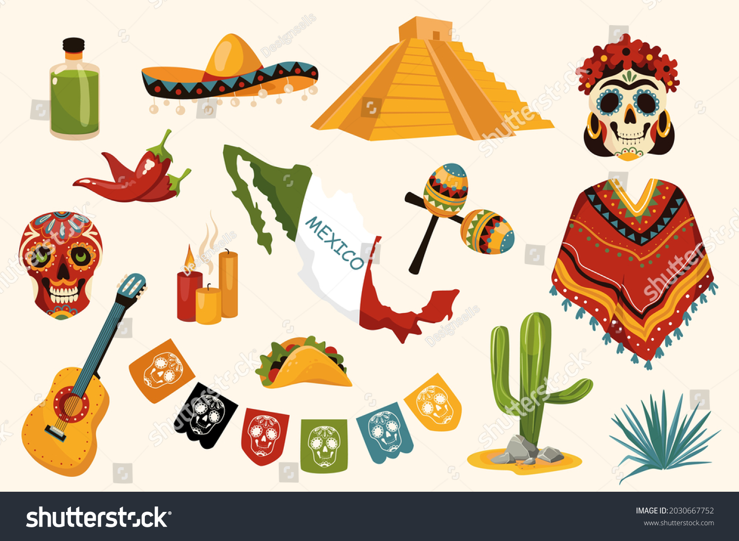 Mexican Traditional Design Elements Set Collection Stock Vector ...