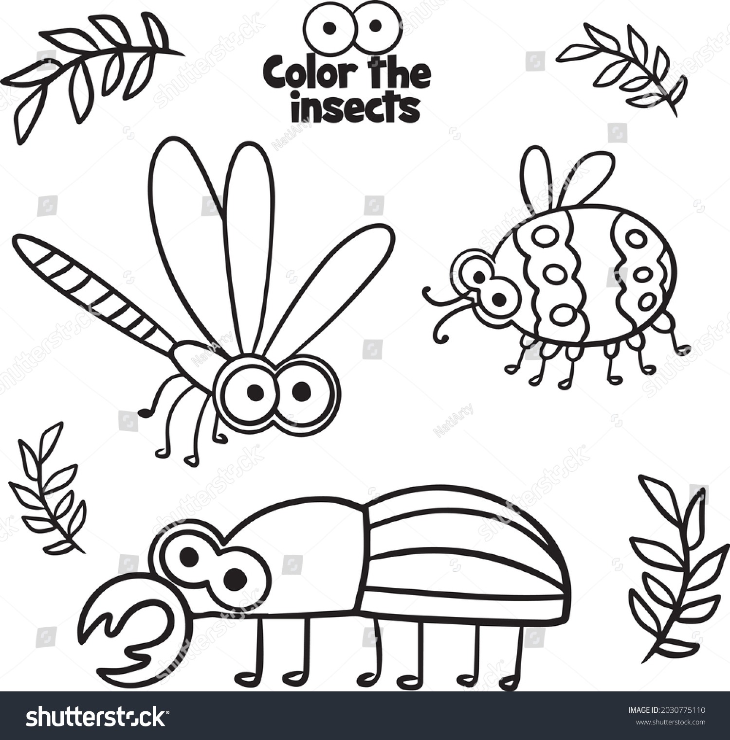 Cute Small Insects Set Be Colored Stock Vector (Royalty Free ...