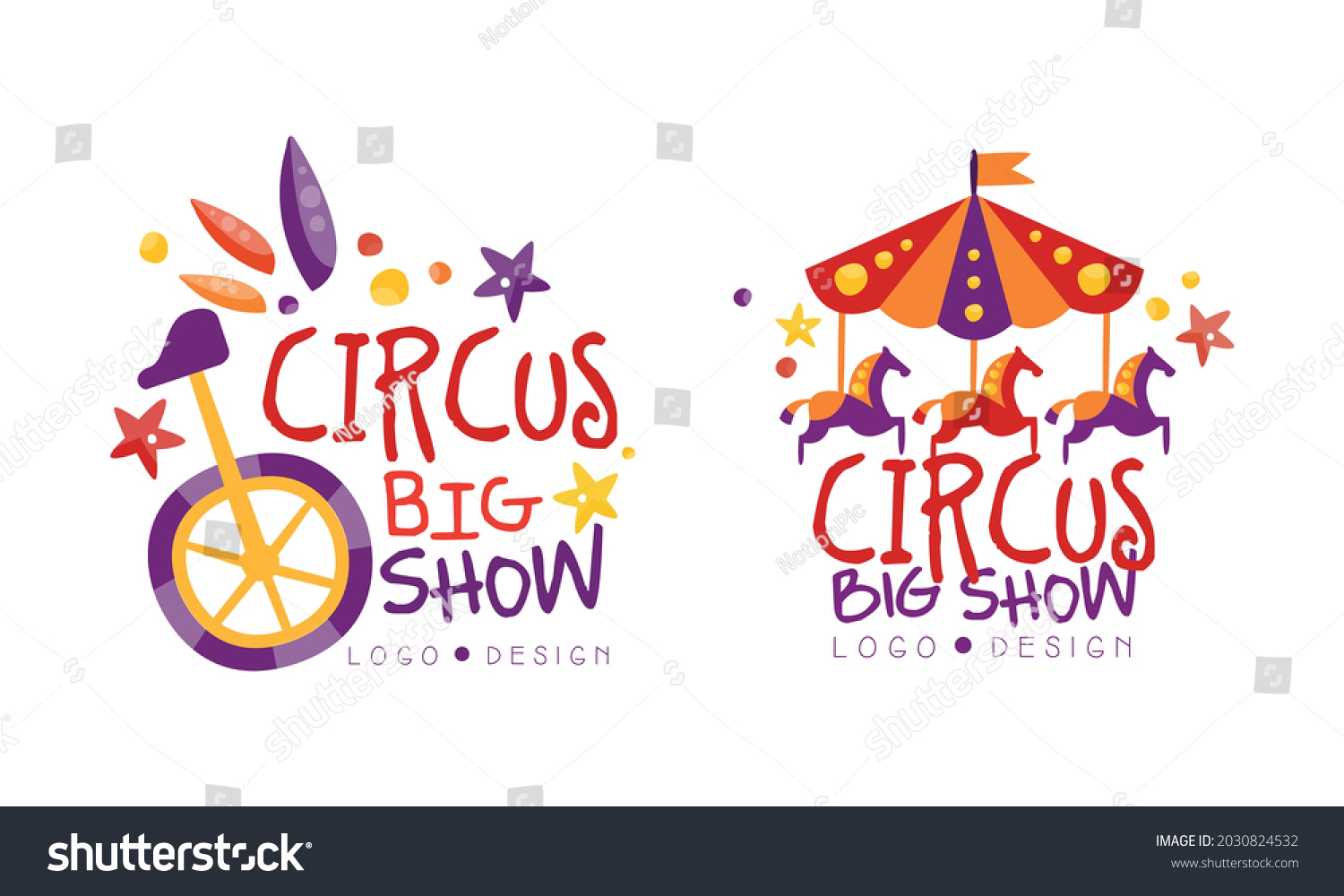 Big Circus Show Logo Design Set Stock Vector (Royalty Free) 2030824532 ...