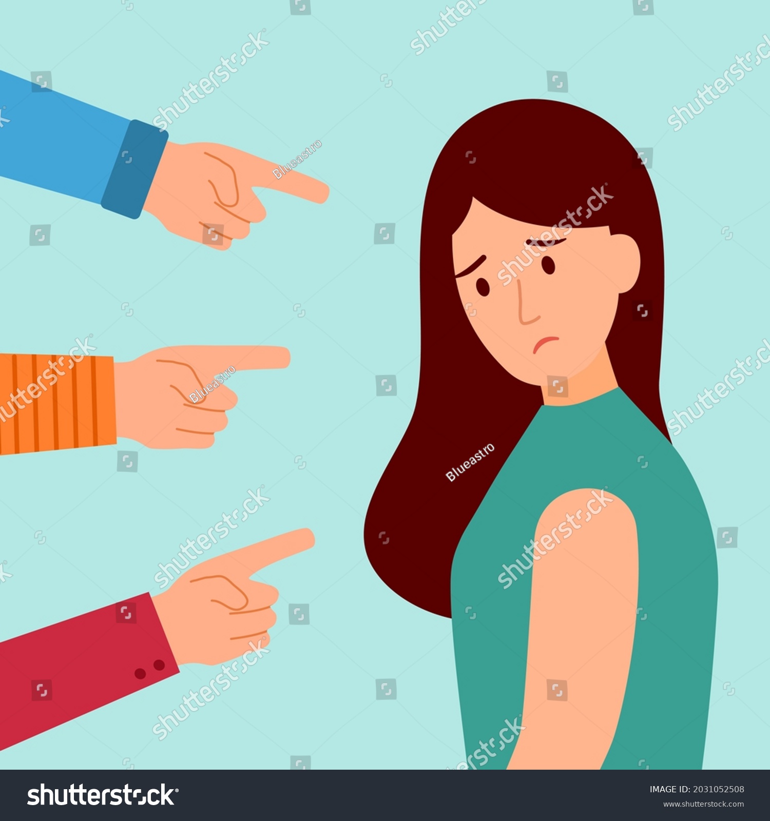 Sad Depressed Woman Surrounded By Hands Stock Vector (Royalty Free ...