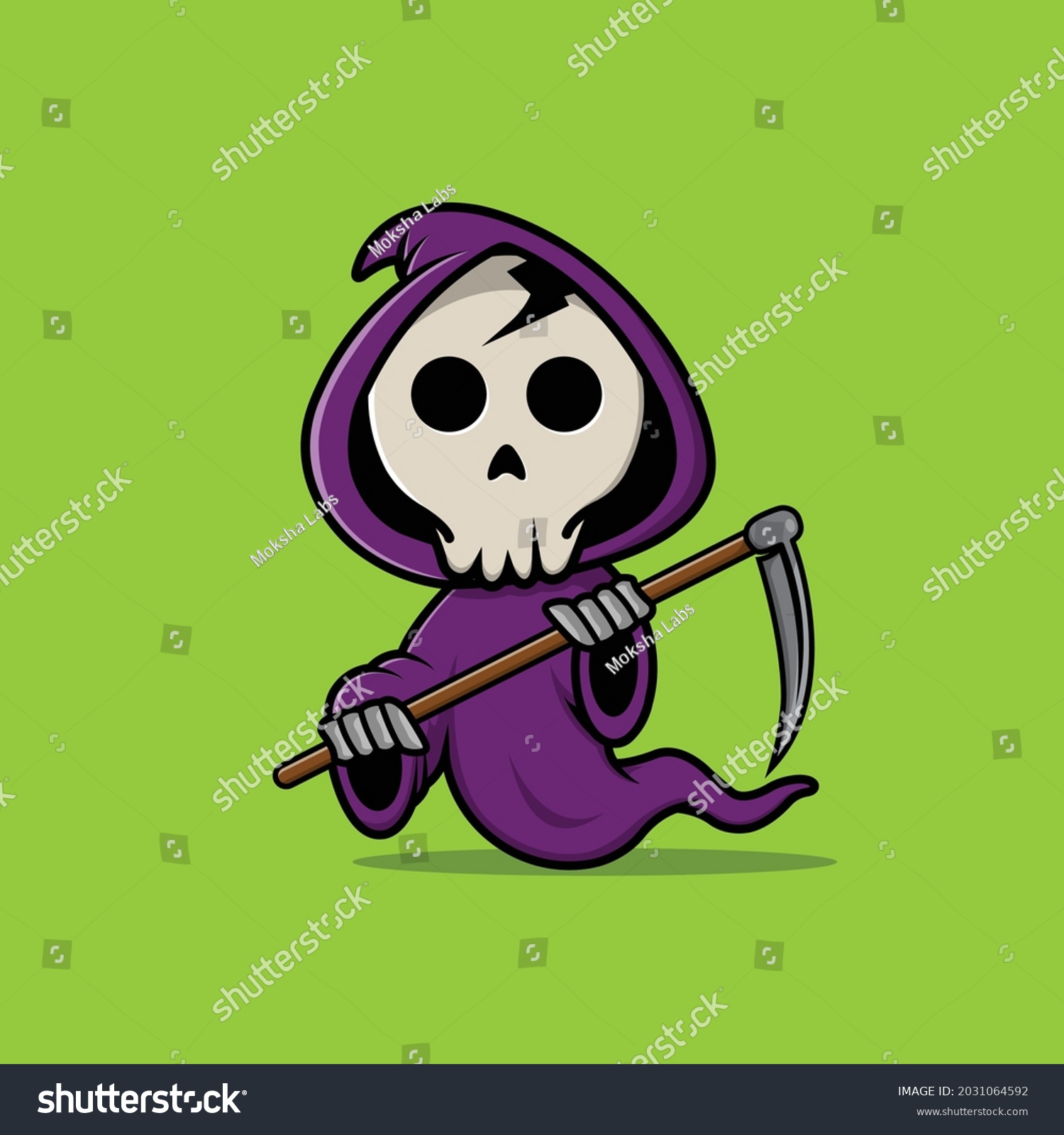 Cute Grim Reaper Holding Scythe Cartoon Stock Vector Royalty Free 2031064592 Shutterstock