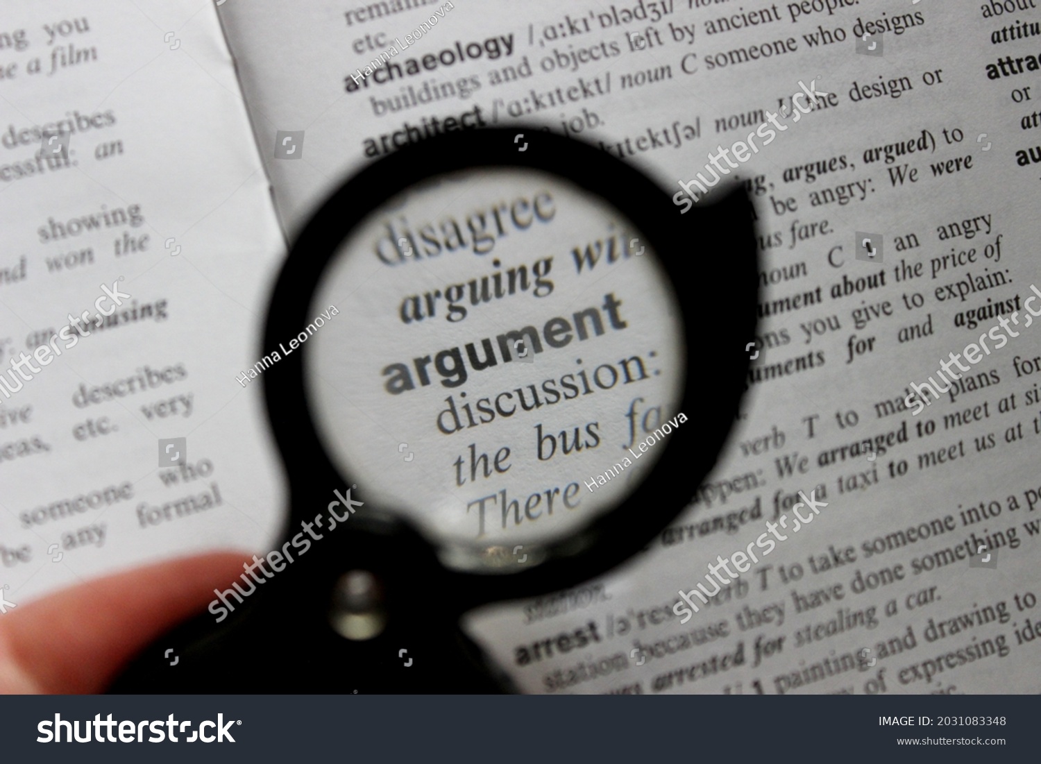 Close Word Argument Through Loupe Definition Stock Photo 2031083348