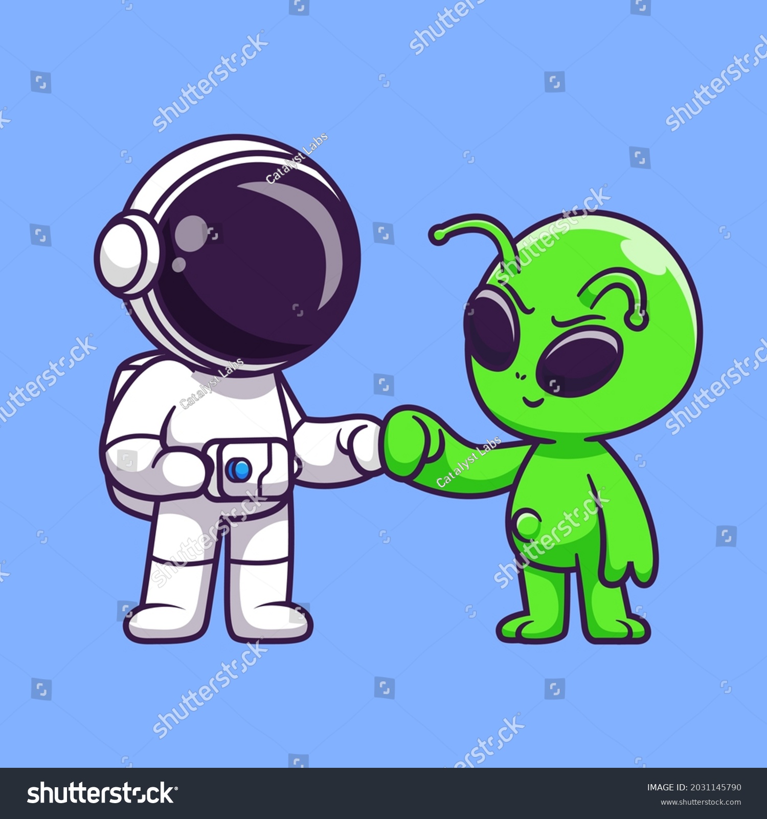 Astronaut Cute Alien Friend Cartoon Vector Stock Vector Royalty Free 2031145790 Shutterstock 