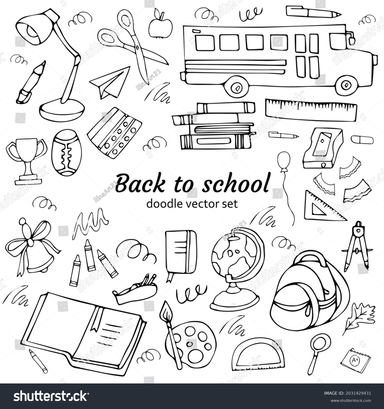 Back School Doodle Set Hand Drawn Stock Vector (royalty Free 