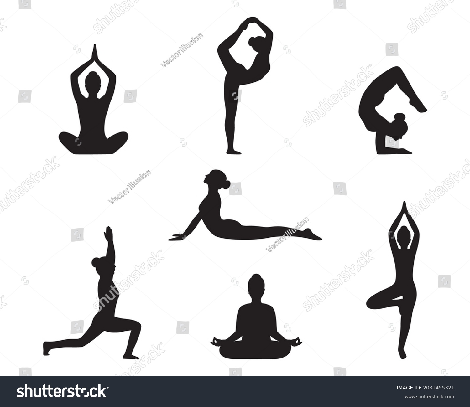 Silhouette Females Various Yoga Postures Stock Vector (Royalty Free ...