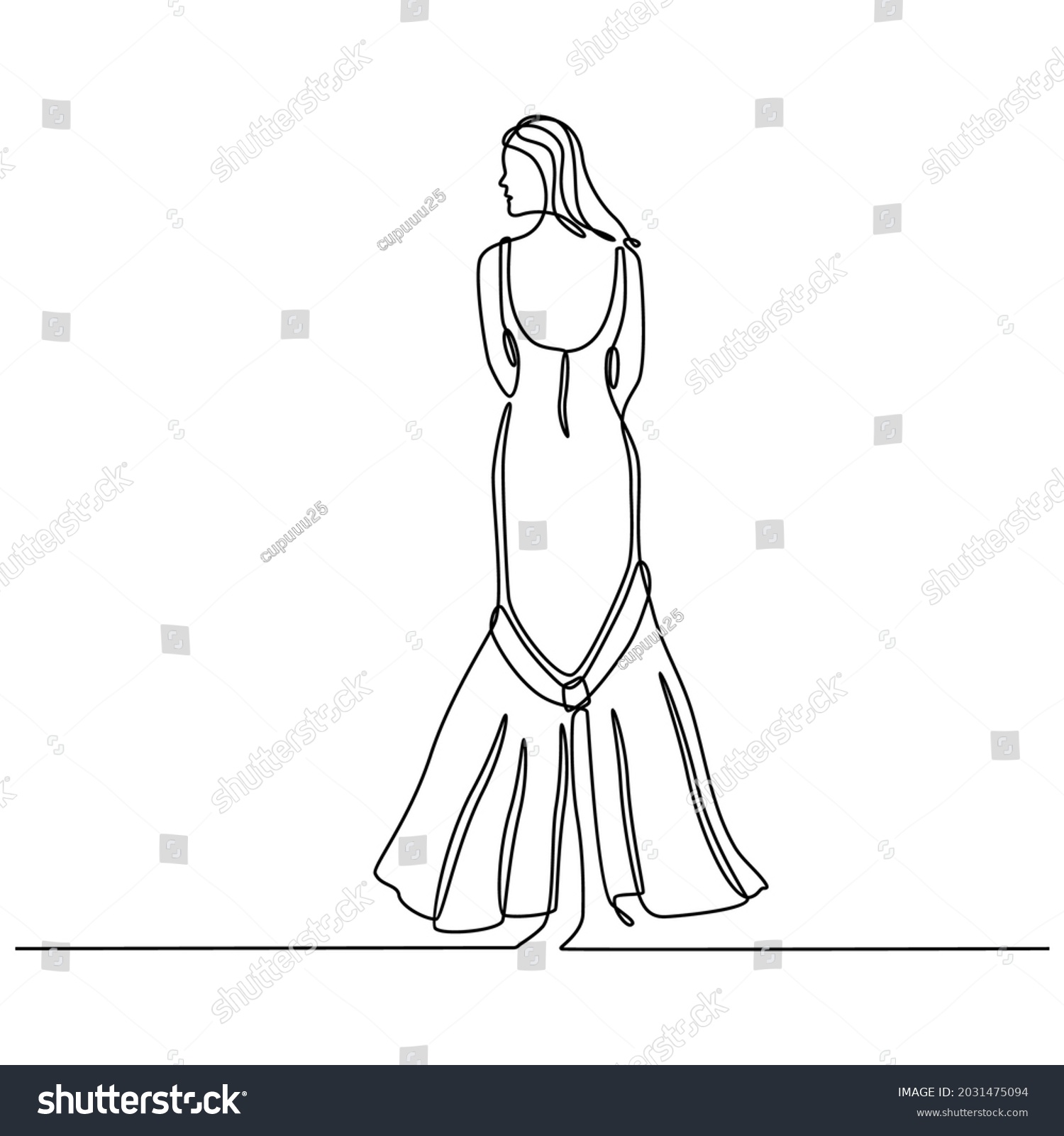 Continuous Line Drawing Woman Wedding Dress Stock Vector (Royalty Free ...