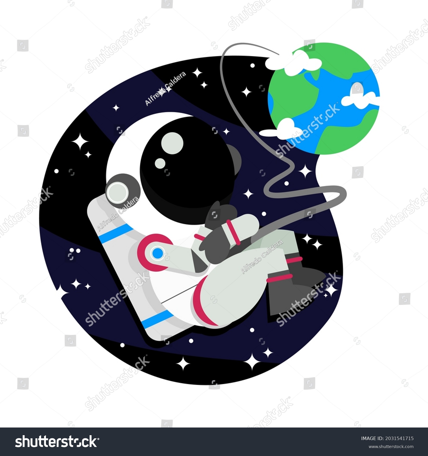 Astronaut Space Umbilical Cord Linking Him Stock Vector (Royalty Free ...