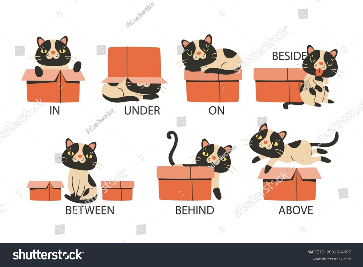 English Prepositions Education Kid Kindergarten Preschool Stock Vector ...