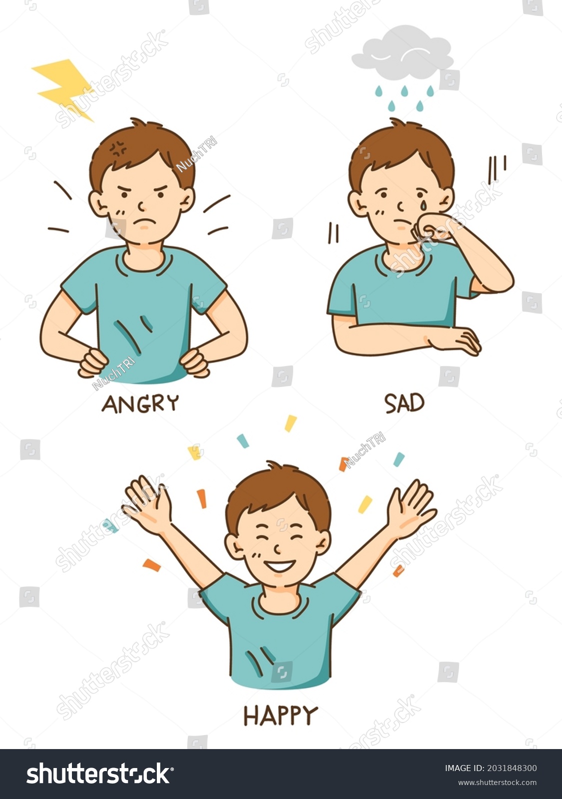 Boy Basic Emotions Cartoon Set Different Stock Vector (Royalty Free ...