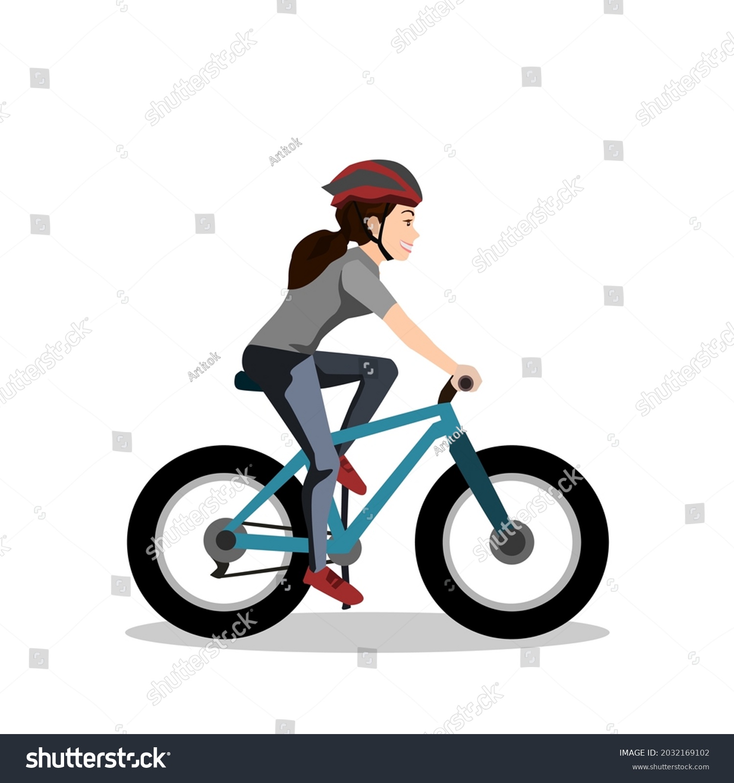 Beautiful Girl Riding Mountain Bikevector Illustration Stock Vector ...