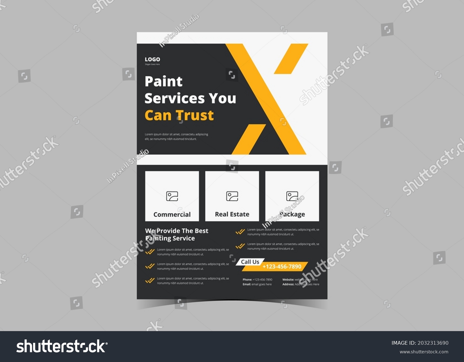 Paint Service Flyer Design Template Commercial Stock Vector Royalty   Stock Vector Paint Service Flyer Design Template Commercial Real Estate Painting Service Poster Leaflet Design 2032313690 