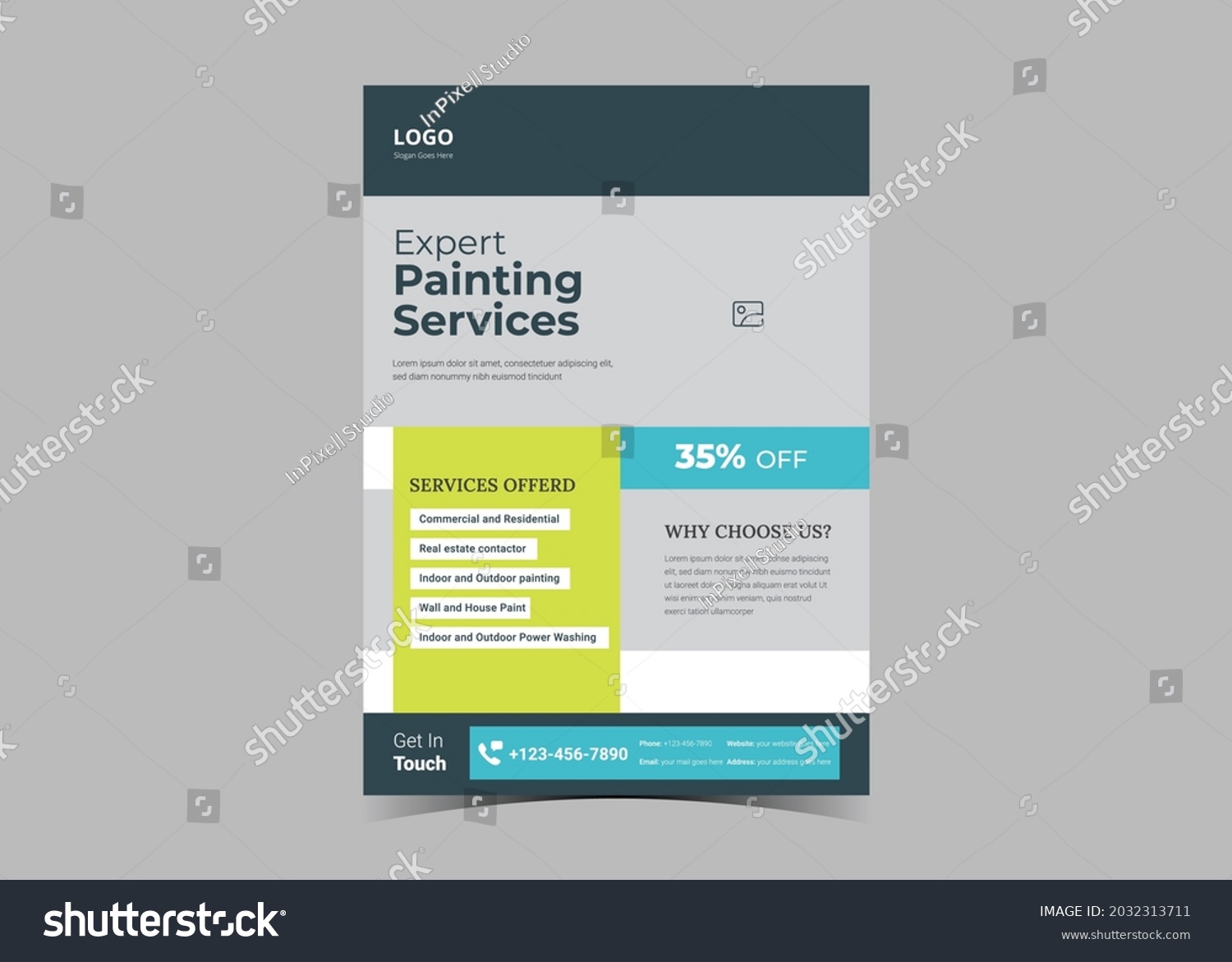 Paint Service Flyer Design Template Commercial Stock Vector Royalty   Stock Vector Paint Service Flyer Design Template Commercial Real Estate Painting Service Poster Leaflet Design 2032313711 